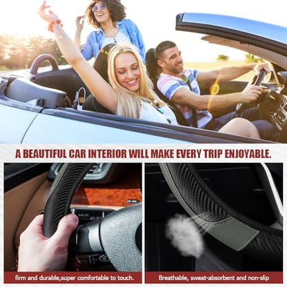 Car Steering Wheel Cover, Steering Wheel Protector, Universal 14.5-15 Inch Microfiber Leather Breathable Auto Steering Wheel Covers, Carbon Fiber Steering Wheel Cover for Women Men (Gray) - color: Gray