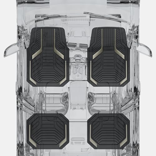 PIC AUTO Heavy Duty Rubber Floor Mats, Gray Aluminum Film Car Mats Set, Front and Rear Car Mats with Anti-Slip Backing, All Weather Protection, Trim-to-Fit for Automotive SUV, Sedan, Van - color: Gray