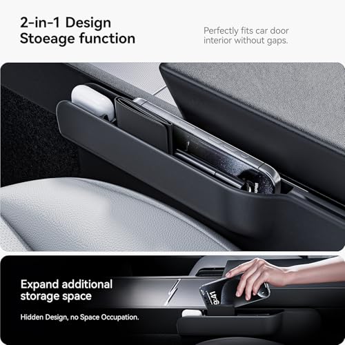 2-in-1 Car Steering Wheel Desk Tray & Car Seat Gap Filler Organizer – Foldable Carbon Fiber Look Table for Laptop, Eating Food, Writing – for Standard Round Steering Wheels