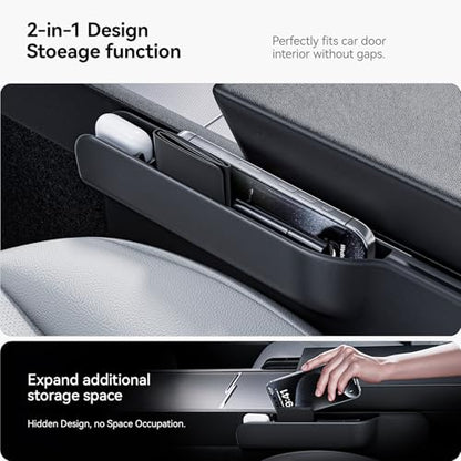 2-in-1 Car Steering Wheel Desk Tray & Car Seat Gap Filler Organizer – Foldable Carbon Fiber Look Table for Laptop, Eating Food, Writing – for Standard Round Steering Wheels