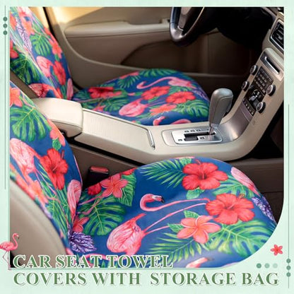 2 Pack Car Seat Towel Covers, 63 x 32 Universal Non Slip Microfiber Sweat Protector for Gym Running Swimming Yoga, Washable Bucket Seat Covers for Cars Trucks SUVs(Flamingo) - style: Flamingo