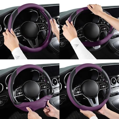 Car Steering Wheel Cover, Microfiber Leather Steering Wheel Cover Universal Fit 14.5-15 inch Anti-Slip Comfortable Breathable, Car Wheel Protector for Men Women,Purple - color: Purple