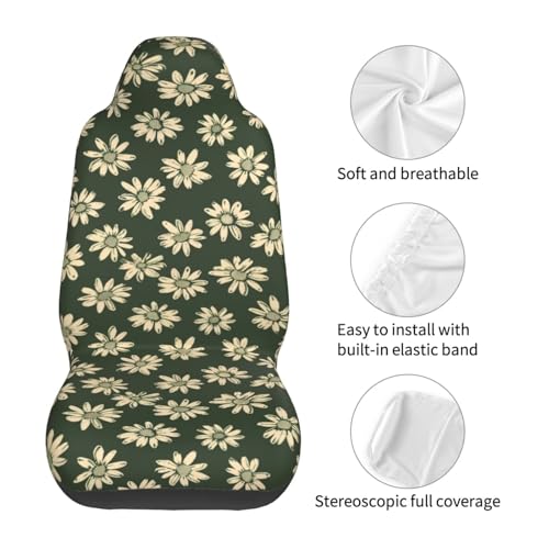 Car Seat Cover Sage Green Daisy Bucket Seat Protection, Easy to Install Seat Covers Cushion for Car Truck Van SUV Hippie Floral Vehicle Cushion Covers Universal Fit - color: Daisy
