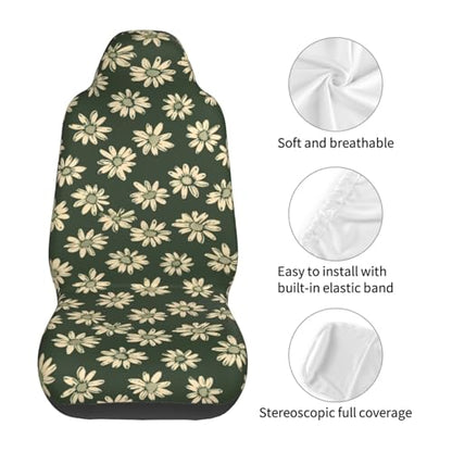 Car Seat Cover Sage Green Daisy Bucket Seat Protection, Easy to Install Seat Covers Cushion for Car Truck Van SUV Hippie Floral Vehicle Cushion Covers Universal Fit - color: Daisy