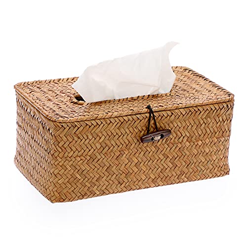 Sumnacon Tissue Box Cover Rectangle Tissue Box Seagrass Tissue Box Holder Woven Tissue Holder Decorative Tissue Cover for Bathroom Tissue Box Cover Rectangular for Home Office Table Caramel - color: Caramel, size: Medium