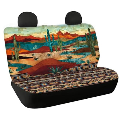WELLFLYHOM Tribal Cactus Car Seat Cover Rear Bench Seat Covers for Truck SUV Aztec Universal Fit Car Accessories Auto Bench Seat Cover - color: Tribal Cactus