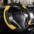 Leather Car Steering Wheel Cover, Non-Slip Car Wheel Cover Protector Breathable Microfiber Leather Universal Fit for Most Cars (Black&Yellow) - color: Yellow