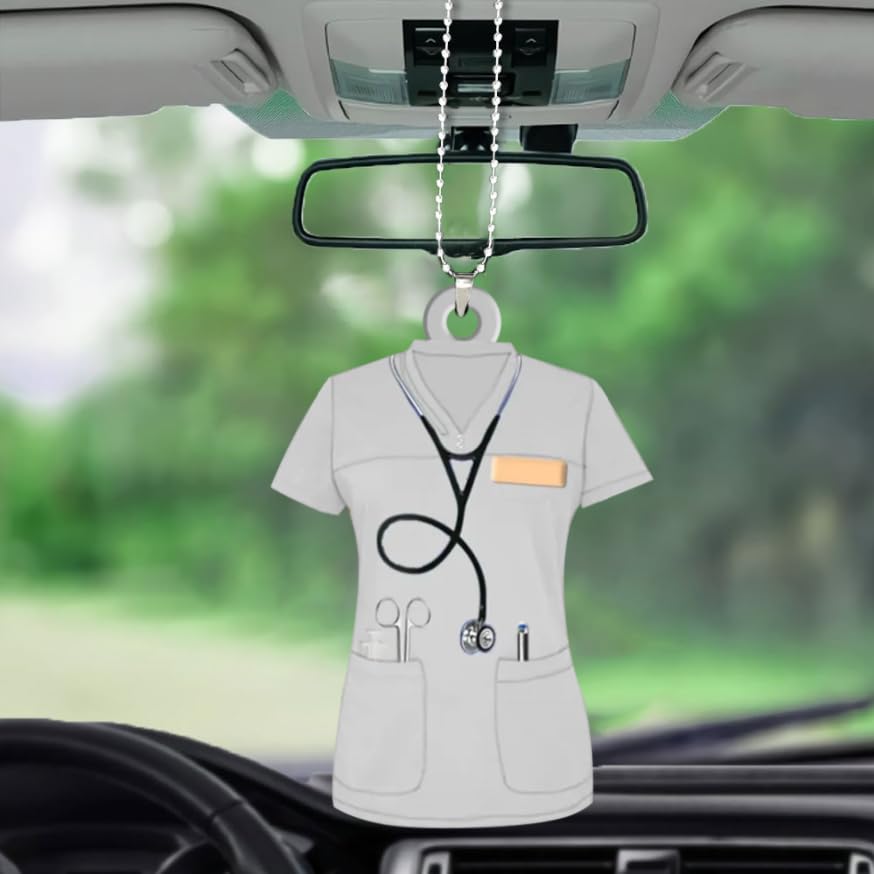 Personalized Nurse Scrubs Car Ornament, Acrylic Hanging Decoration with Custom Name, Healthcare Worker Appreciation Gift, Blue, Car Mirror Decor
