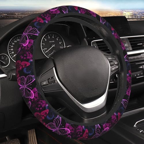 Night Psychedelic Butterflies Steering Wheel Cover, Butterfly Auto Steering Wheel Protector Universal Car Accessories Neoprene Interior Decor Protection 15 Inch Fit US SUV Sedan Vans Trucks for Women - color: Butterflies 1