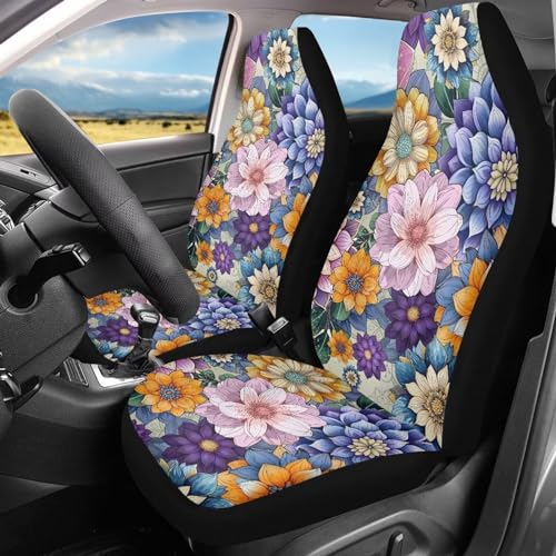 Boho Flower Automotive Seat Cover for Front Seat Only Decorative Car Front Seat Cover Universal Car Seat Cushion Cover for SUV Vehicle Sedans - color: Boho Flower
