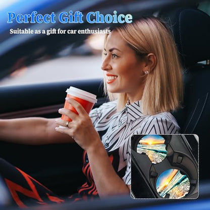 Jeffdad Car Cup Holder Coasters, 2 Pack Absorbent Ceramic Coaster 2.56" Universal Ceramic Stone & Non-Scratch Cork Base Coasters Auto Accessories for Women & Men(Sunset)