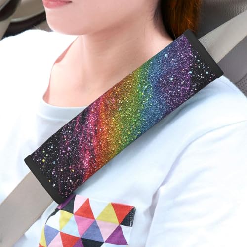 Rainbow Steering Wheel Cover Elastic Non-Slip Car Steering Wheel Covers with Seat Belt Shoulder Pad for Women Men - color: Rainbow