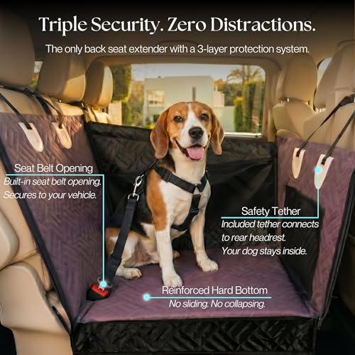Dog Car Seat for Small & Medium Dogs up to 35 lbs, Hard Bottom Pet Travel Seat with Safety Tether, Waterproof Oxford Fabric, Fits Cars, SUVs & Trucks (Brown)