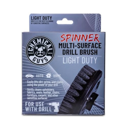 Chemical Guys ACC506 Light Duty Spinner Multi-Surface Drill Brush Attachment (Fits Any Standard Drill - Power Scrubber Removes Stains & Gently Cleans Upholstery, Fabric and Carpet), Gray - style: Light Duty