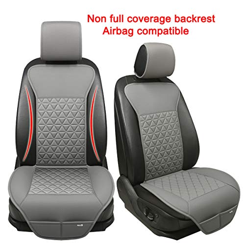 Black Panther 1 Pair Luxury PU Car Seat Covers Protectors for Front Seats, with Partial Backrest Coverage (Middle Part Only), Triangle Pattern, Compatible with 95% Cars - Grey - color: Triangle Pattern - Gray