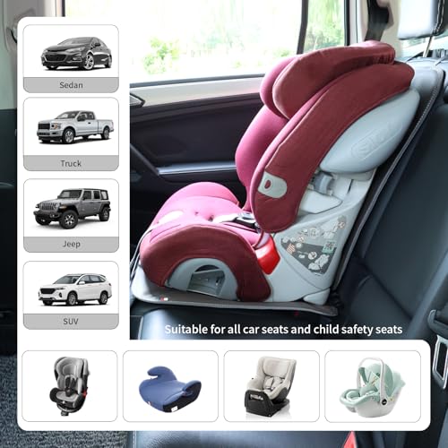 Viaviat Car Seat Protector Leather Waterproof Child Safety Seat Protector Cover with Thick Pad and 2 Large Pockets Durable Kick Mat for All Auto Seat (Brown) - color: brown
