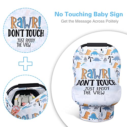 Metplus Car Seat Cover Baby, No Touch Sign Carseat Canopy, Nursing Breastfeeding Covers, Stretchy Universal Fit, Multi-Use for Stroller/Shopping Cart/High Chair, Gender Neutral Shower Gift - color: Dinosaur