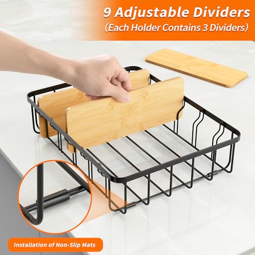 3-Pack Adjustable Lid Organizers - Large Kitchen Cabinet Organizer for Food Storage Container and Tumbler Cup Lids with 9 Bamboo Dividers - Organizers in Cabinet Kitchen/Pantry/Laundry Room - size: 3-Pack Small & Medium & Large