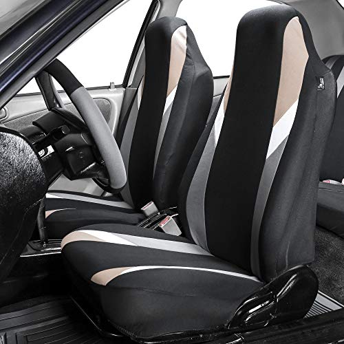 FH Group Supreme Modernistic Full Set Car Seat Covers (Beige) Gift - Universal Fir for Cars, Trucks & SUVs - color: Beige, style: Full Set+Steering Wheel Cover