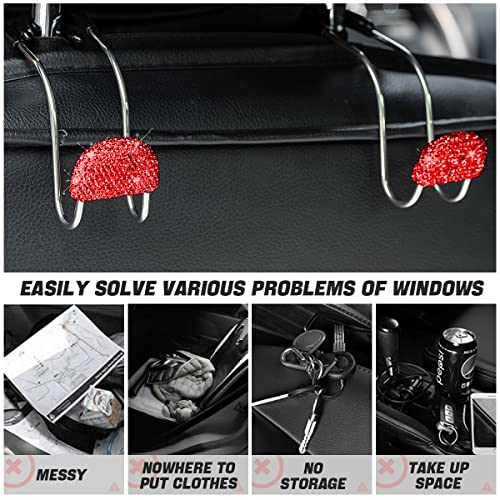Car Headrest Hook, 2 Pack Bling Backseat Organizer Hanger for Purse Clothes Grocery Bag, Rhinestones Auto Headrest Storage Holder, Universal Car Seat Accessories for Most Vehicle (Red) - color: Red