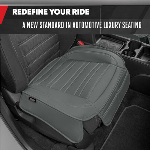 Motor Trend Seat Covers for Cars Trucks SUV, Faux Leather 2-Pack Gray Padded Car Seat Covers with Storage Pockets, Premium Interior Seat Cover