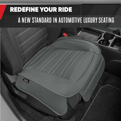 Motor Trend Seat Covers for Cars Trucks SUV, Faux Leather 2-Pack Gray Padded Car Seat Covers with Storage Pockets, Premium Interior Seat Cover