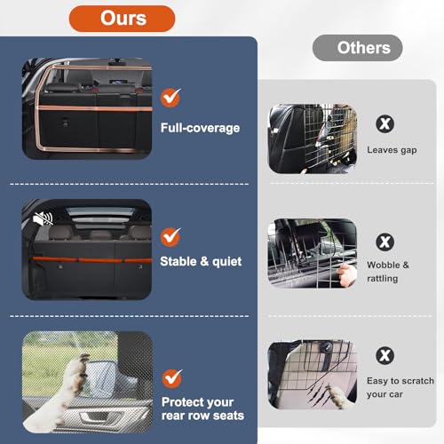 Dog Barrier for Car, 50" Wide SUV Dog Barrier for Cargo Area & 2nd 3rd Row Seats, Sturdy Dog Barrier for Small SUV & Truck with See-Through Net Mesh, Back Seat Divider for Mid-Sized Vehicle