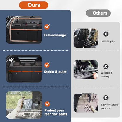 Dog Barrier for Car, 50" Wide SUV Dog Barrier for Cargo Area & 2nd 3rd Row Seats, Sturdy Dog Barrier for Small SUV & Truck with See-Through Net Mesh, Back Seat Divider for Mid-Sized Vehicle