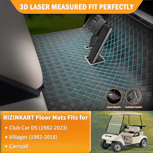 Upgraded Golf Cart Floor Mat for Club Car, 8mm Thick Rubber Full Coverage Liner Mat for Club Car DS 1982-2013 / Villager 1982-2018,Heavy-Duty Non-Slip Mat Replacement-Gray Trim,Abrasion Resistant