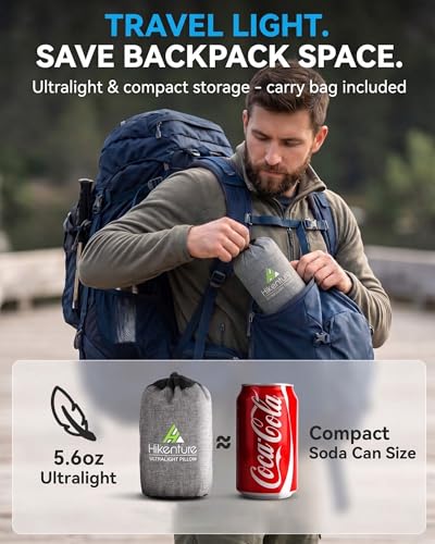 Hikenture Camping Pillow with Removable Cover - Ultralight Inflatable Pillow for Neck Lumbar Support - Upgrade Backpacking Pillow - Washable Travel Air Pillows for Camping, Hiking, Backpacking