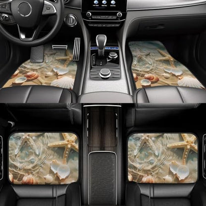 Universal Fit Car Floor Mats, Summer Seaside Starfish Beach Theme Set of 4pcs Car Carpet Fit for SUV, Vans, Sedans, Trucks - color: Summer Seaside