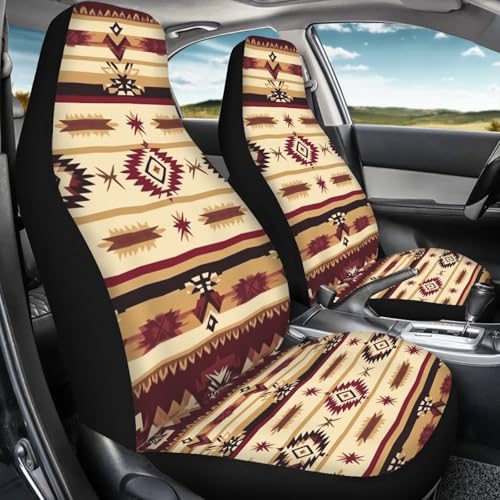 Dreaweet Aztec Seat Covers for Cars Brown Southwest Geometric Front Seat Cover Soft Comfort High Back Bucket Seat Covers Set of 2 Universal Fit for Most Cars SUV Trucks Sedan Easy to Install - color: Aztec Geometric