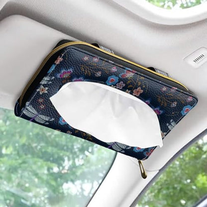 Dragonfly PU Leather Sun Visor Napkin Holder Car Standard Tissue Holder Luxury PU Leather Backseat Tissue Holder FitsSedans SUV Trucks - color: Dragonfly Flower