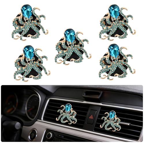 5 PCS octopus Car Decor, sparkling diamonds ClipsCar Accessories Decoration for Refillable Outlet Diffuser, Universal for Most Cars (Octopus) - color: Octopus