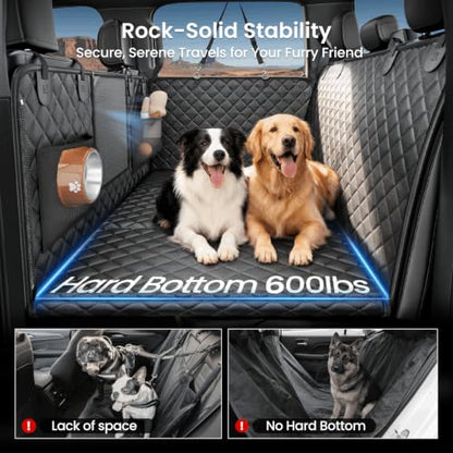 REEVAA 2.0 Hard Bottom Back Seat Extender for Heavy-Duty Dogs, Dog Truck Seat Cover with Cushion Sponge, Waterproof Dog Hammock with Mesh Window for Car, Universal Fit for Crew Cab Truck/SUV, XL Black - size: XL- Full-Size Trucks, SUVs
