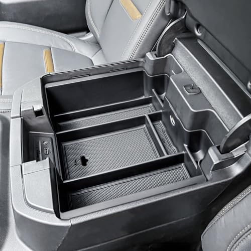 Center Console Organizer Compatible with 2019-2022 Chevy Silverado/Sierra 1500 and 2020-2023 Silverado/Sierra 2500HD 3500HD Accessories Armrest Full Size Tray,Full Console w/Bucket Seats ONLY,Black