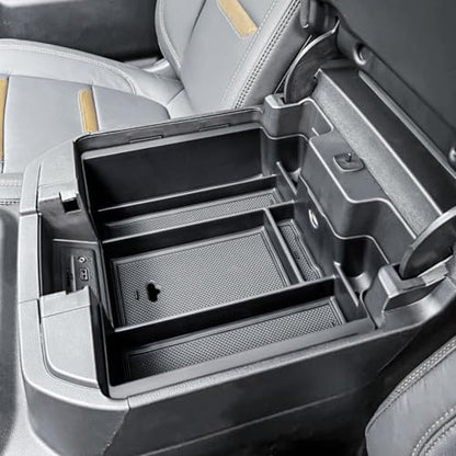 Center Console Organizer Compatible with 2019-2022 Chevy Silverado/Sierra 1500 and 2020-2023 Silverado/Sierra 2500HD 3500HD Accessories Armrest Full Size Tray,Full Console w/Bucket Seats ONLY,Black