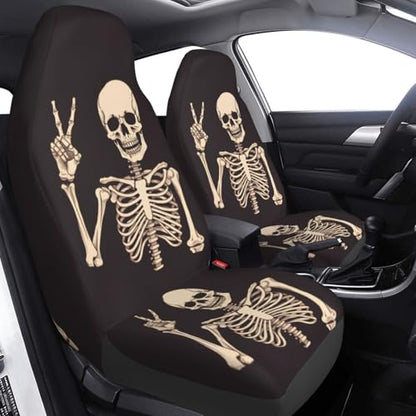 Dujiea Funny Skull Car Front Seat Covers 2 Pcs Universal Auto Seat Covers Front Seats Only, Vehicle Bucket Seat Protectors Fit for Most Car SUV Sedan and Truck - color: Funny Skull