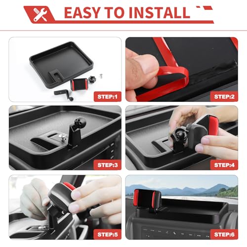 for Jeep JK JKU Cell Phone Holder Dash Mount Center Console Tray Storage Box Dashboard Organizer for 2007-2010 Jeep Wrangler JK JKU, Black+Red