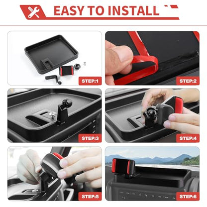 for Jeep JK JKU Cell Phone Holder Dash Mount Center Console Tray Storage Box Dashboard Organizer for 2007-2010 Jeep Wrangler JK JKU, Black+Red
