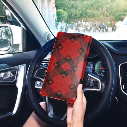 linqin Car Registration and Insurance Card Holder, Black Red Glove Box Organizer Card Document Wallet - color: Black Red