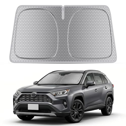 helloleiboo Windshield Sun Shade for Toyota RAV4 2019-2026, Graphene Honeycomb Heat Shield with UV Protection, Foldable Custom Fit Front Window Sunshade, Silver 62" x 31" - size: For Toyota RAV4 (2019-2026)