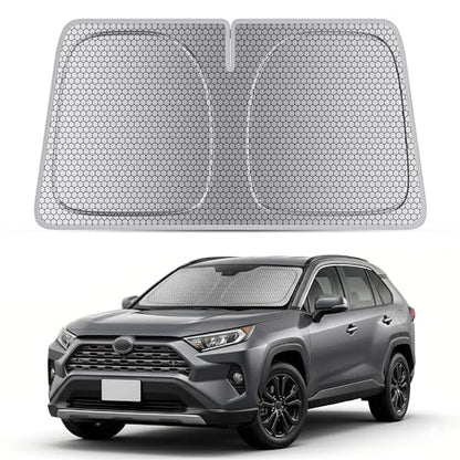 helloleiboo Windshield Sun Shade for Toyota RAV4 2019-2026, Graphene Honeycomb Heat Shield with UV Protection, Foldable Custom Fit Front Window Sunshade, Silver 62" x 31" - size: For Toyota RAV4 (2019-2026)