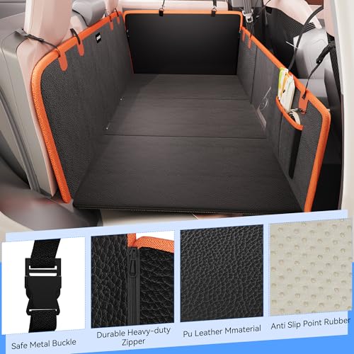 Back Seat Extender for Dogs, PU Leather Hard Bottom Dog Car Seat Cover for Back Seat, Waterproof, Scratch Proof and Anti Slip Dog Hammock for Cars and SUVs, Holds 400 lbs - size: Large