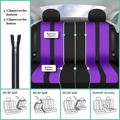 FH Group Car Seat Covers (Purple, Universal Fit) - Cloth, Full Set, Low Back, Airbag Compatible, Split Bench Rear Seat Cover for SUV, Sedan, Van - color: Purple, size: Full Set