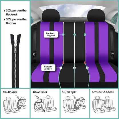 FH Group Car Seat Covers (Purple, Universal Fit) - Cloth, Full Set, Low Back, Airbag Compatible, Split Bench Rear Seat Cover for SUV, Sedan, Van - color: Purple, size: Full Set