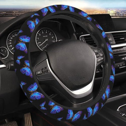 Blue Butterfly Neoprene Steering Wheel Cover Anti-Slip Elastic Steering Wheel Protector 15in Universal Car Accessories Fit Cars, SUVs, Auto - color: Blue Butterfly