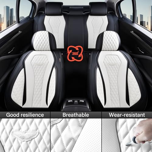 Coverado Seat Covers, Car Seat Covers Full Set, White Car Seat Cover, Auto Seat Covers Front Seats Rear Seat Cover, Luxury Car Seat Cushion,Leather Seat Cover Seat Protector Universal Fit Most Cars - color: Black/White, size: FullSet