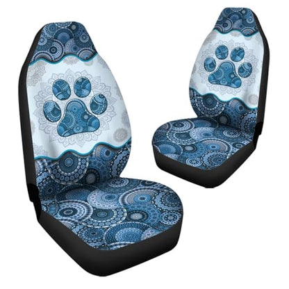 Howilath Blue Boho Mandala Dog Paw Printed Car Front Seat Covers Set of 2, Non Slip Auto Seat Covers Accessories Strength Seats Cushion Universal Fit All Vehicle Cars - color: Blue Boho Mandala Dog Paw