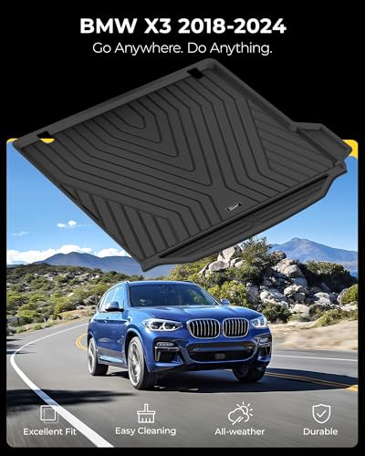 3W 2018-2024 BMW X3 Cargo Liner, All Weather TPE X3 Accessories Custom Fit for BMW X3 G01 30i M40i M Car Mats (Only for car Without Spare tire) (Don't Fit 30e) - style: 2) X3 2018-2024 | Cargo Liner
